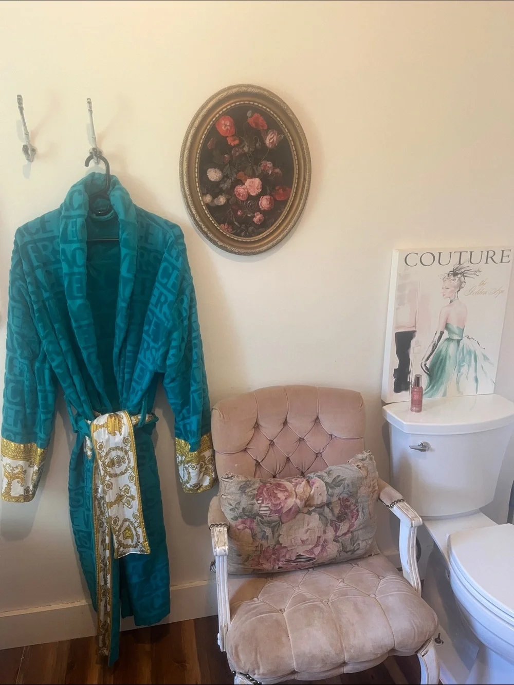 Versace Turquoise Textured Terry Robe - Picture 1 of 4